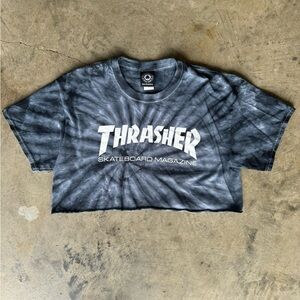 Cropped Black Tye Dye Thrasher T-Shirt